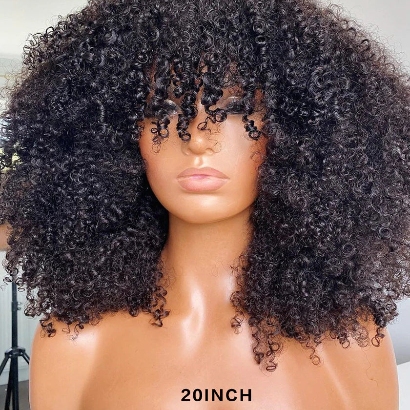 Afro Human Hair Kinky Wig with Bang