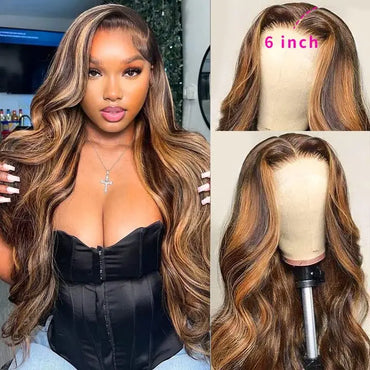 Pre Plucked P427 Colored  Human Hair 13x6 Body Wave Lace Front Wigs Ombre Highlight Honey Blonde HD Full Frontal Glueless Wigs
