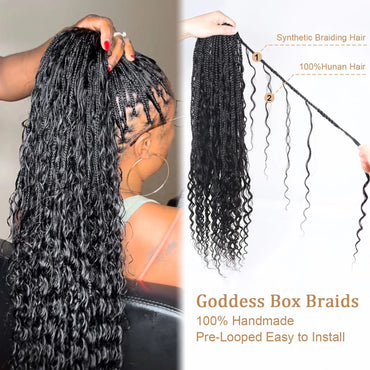 Crochet Human Hair Boho Box Braids with Human Hair Curls Pre-Looped for Black Women Crochet Synthetic Braids Braiding Hair