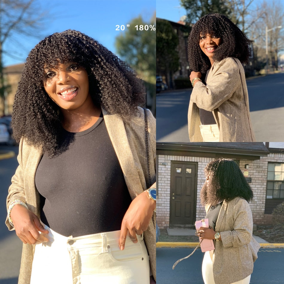 Afro Human Hair Kinky Wig with Bang